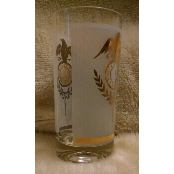 Vintage Frosted Glass Highball With Gold Federal Eagle Design - Picture 4 of 7